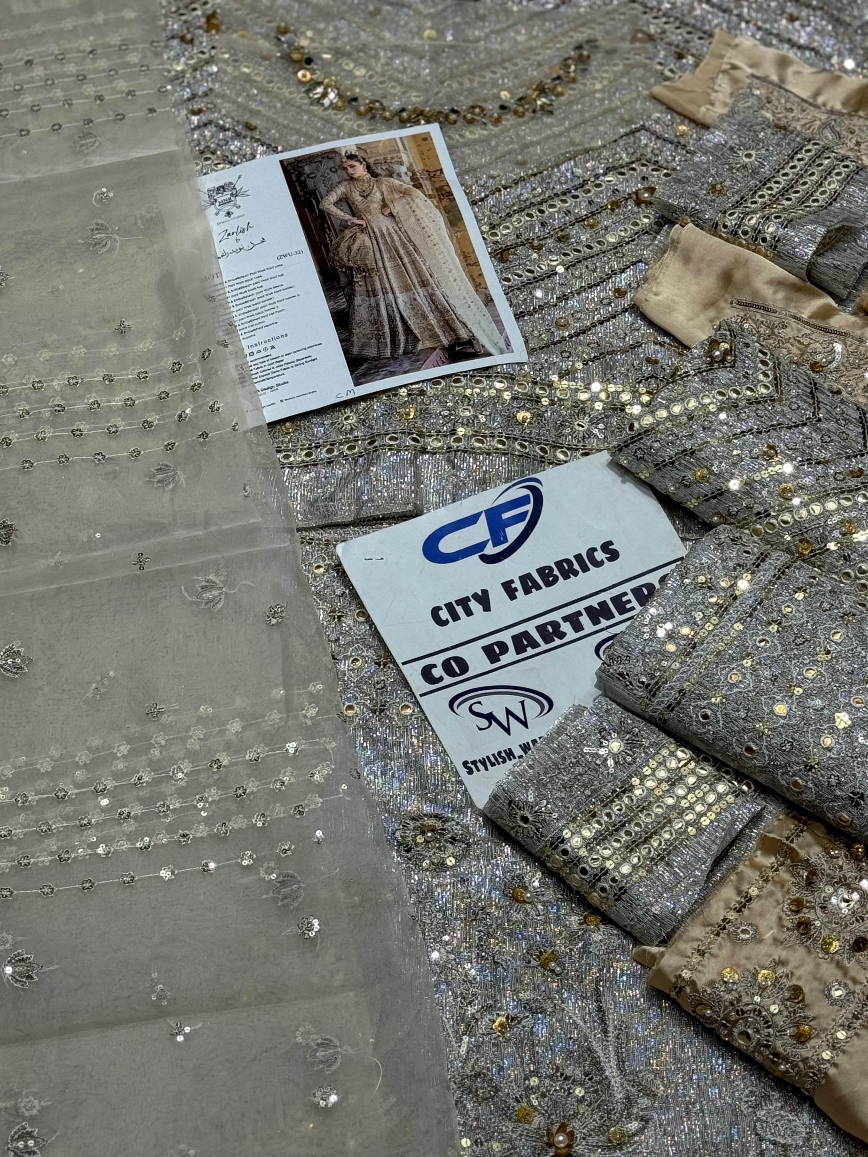 MNR KHARADI ZARI UNSTITCHED EMB SUIT - City Cloth House