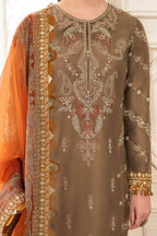 MARIA.B LAWN UNSTICH EMB 3PC RUST COFFEE (CST-603) - City Cloth House