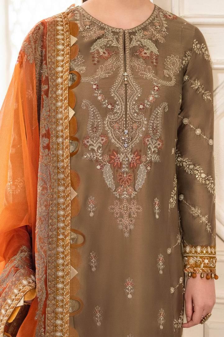 MARIA.B LAWN UNSTICH EMB 3PC RUST COFFEE (CST-603) - City Cloth House