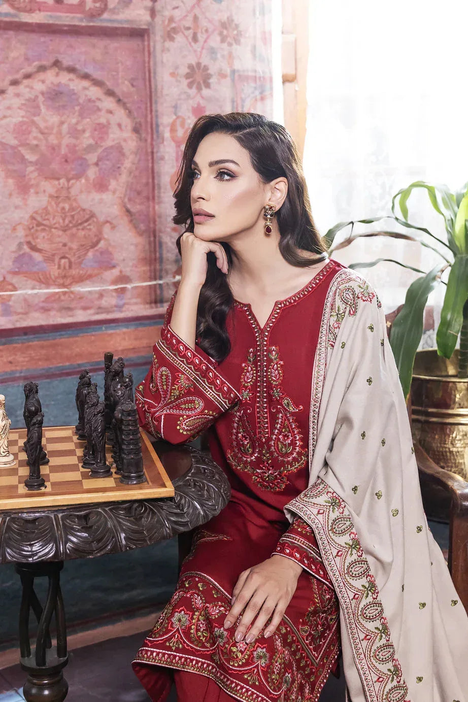 NOOR BY SADIA DHANAK UNSTITCHED EMB 3PC - City Cloth House