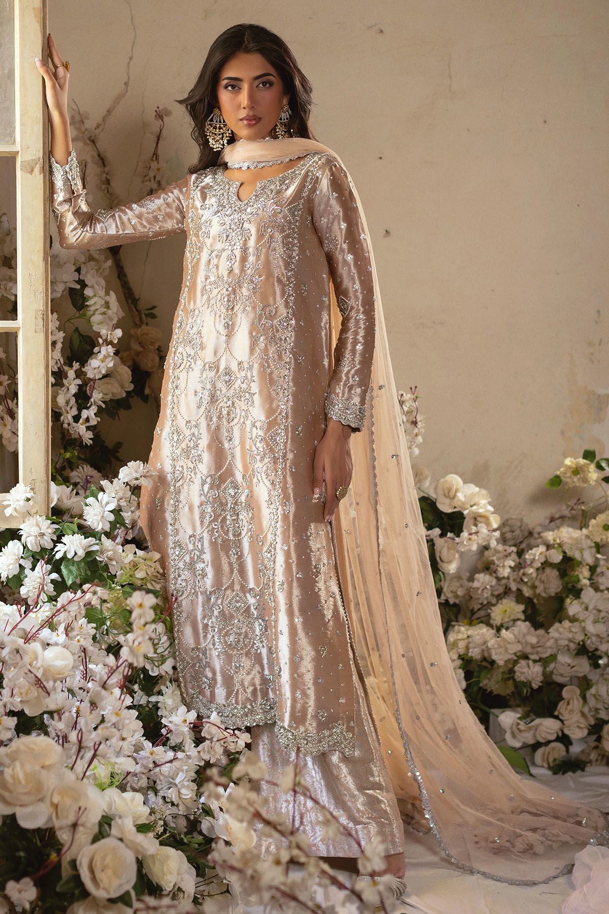 ANNUS ABRAR SILK UNSTITCHED EMB ANIAAZ SUIT