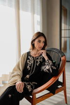 Siah pret | Emb Unstitched Dhanak 3pc