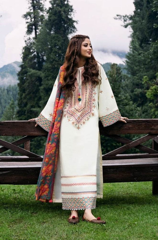 ZARA SHAHJAHAN LUXURY LAWN UNSTICH EMB 3PC - City Cloth House