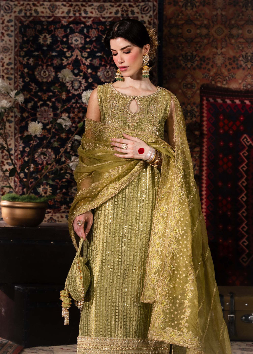 KANWAL MALIK TISSUE SILK UNSTITCHED EMB SUIT