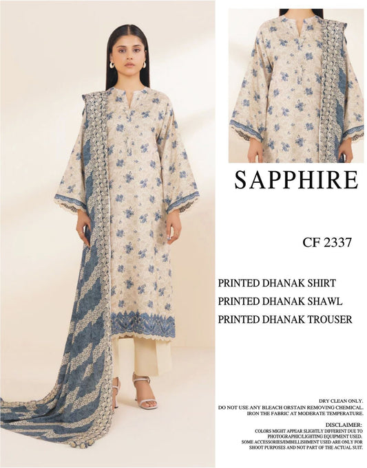 SAPPHIRE DHANAK PRINTED UNSTICHED 3PC