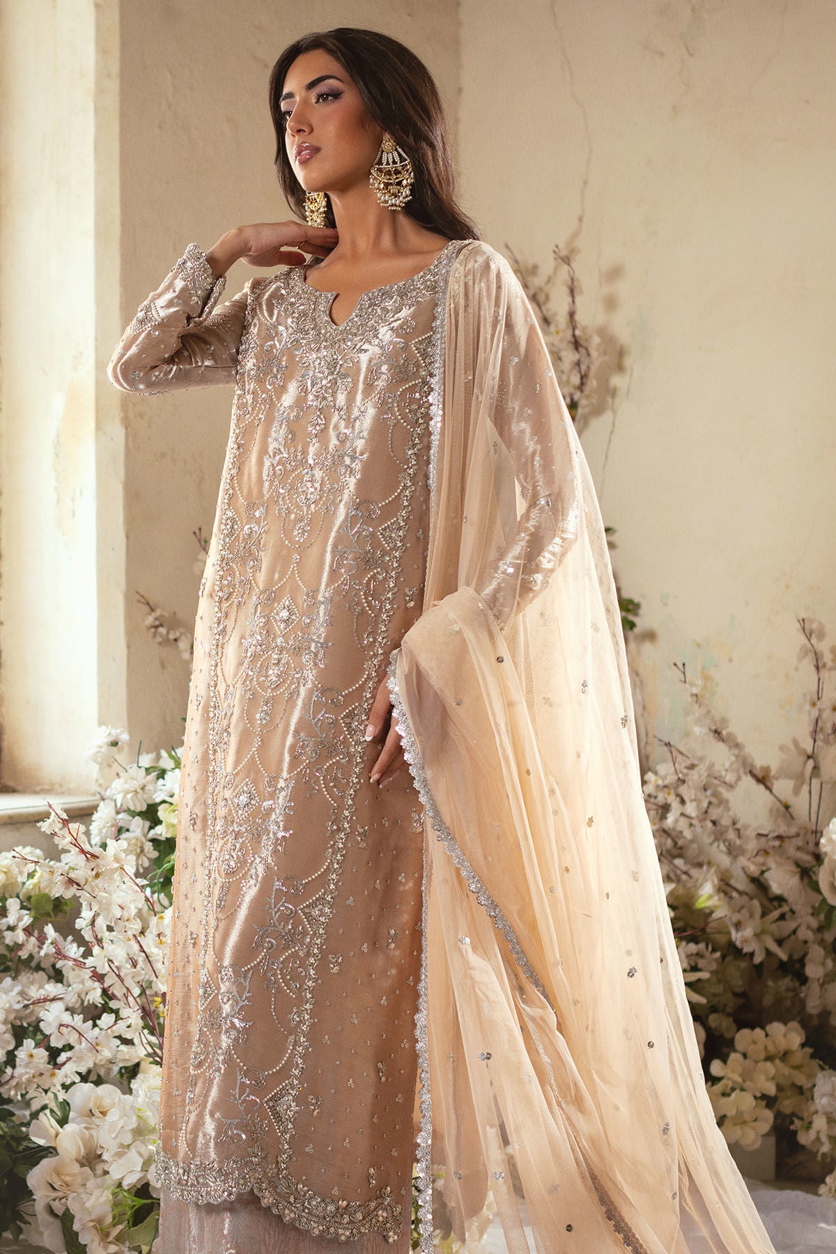 ANNUS ABRAR SILK UNSTITCHED EMB ANIAAZ SUIT