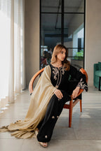Siah pret | Emb Unstitched Dhanak 3pc