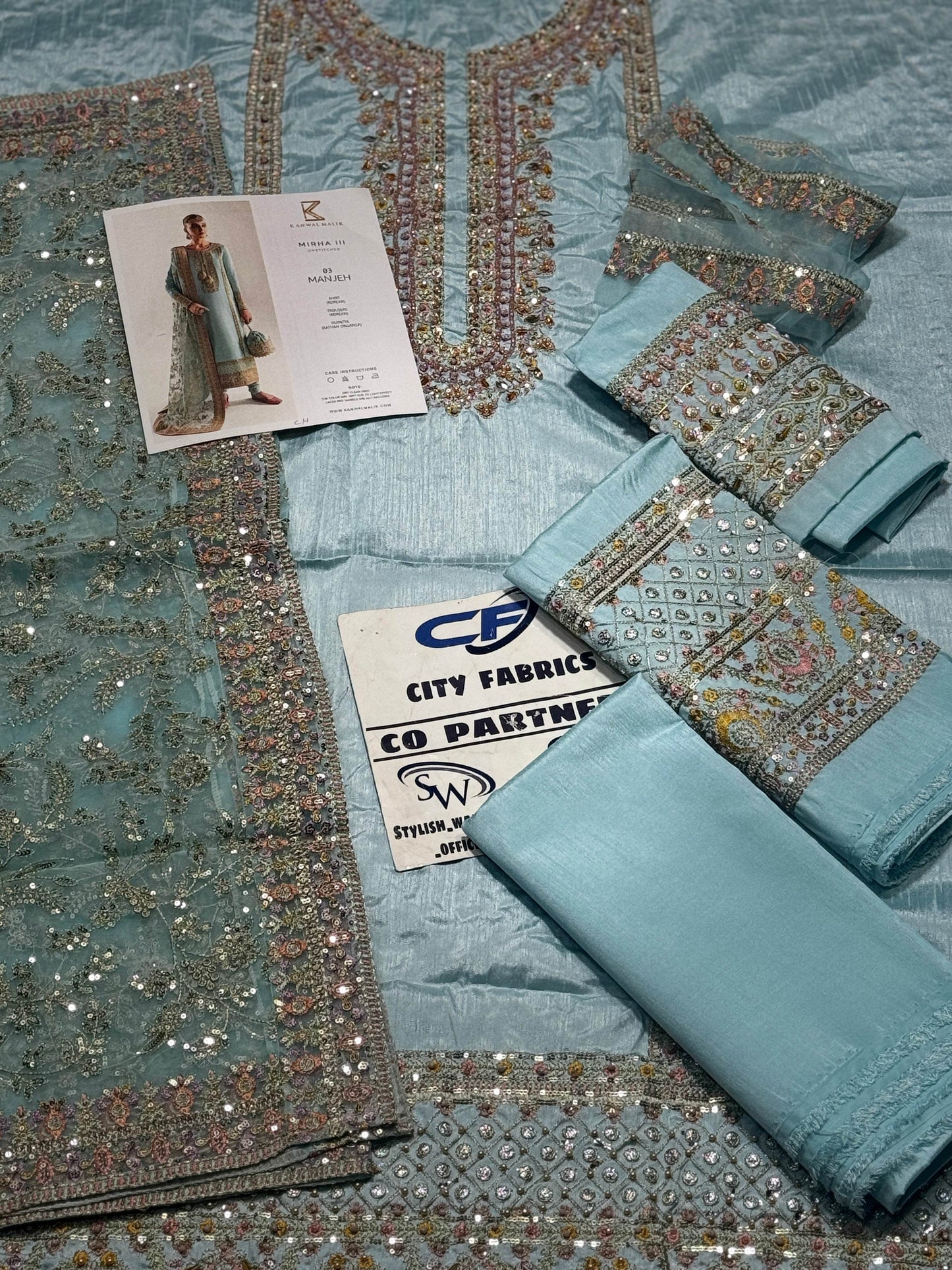 KANWAL MALIK RAW SILK UNSTITCHED EMB SUIT - City Cloth House