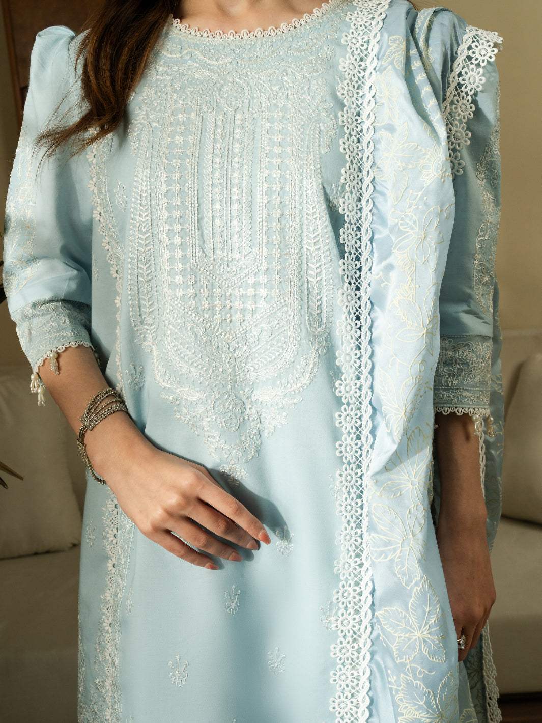 Azure | Emb Unstitched Lawn 3pc