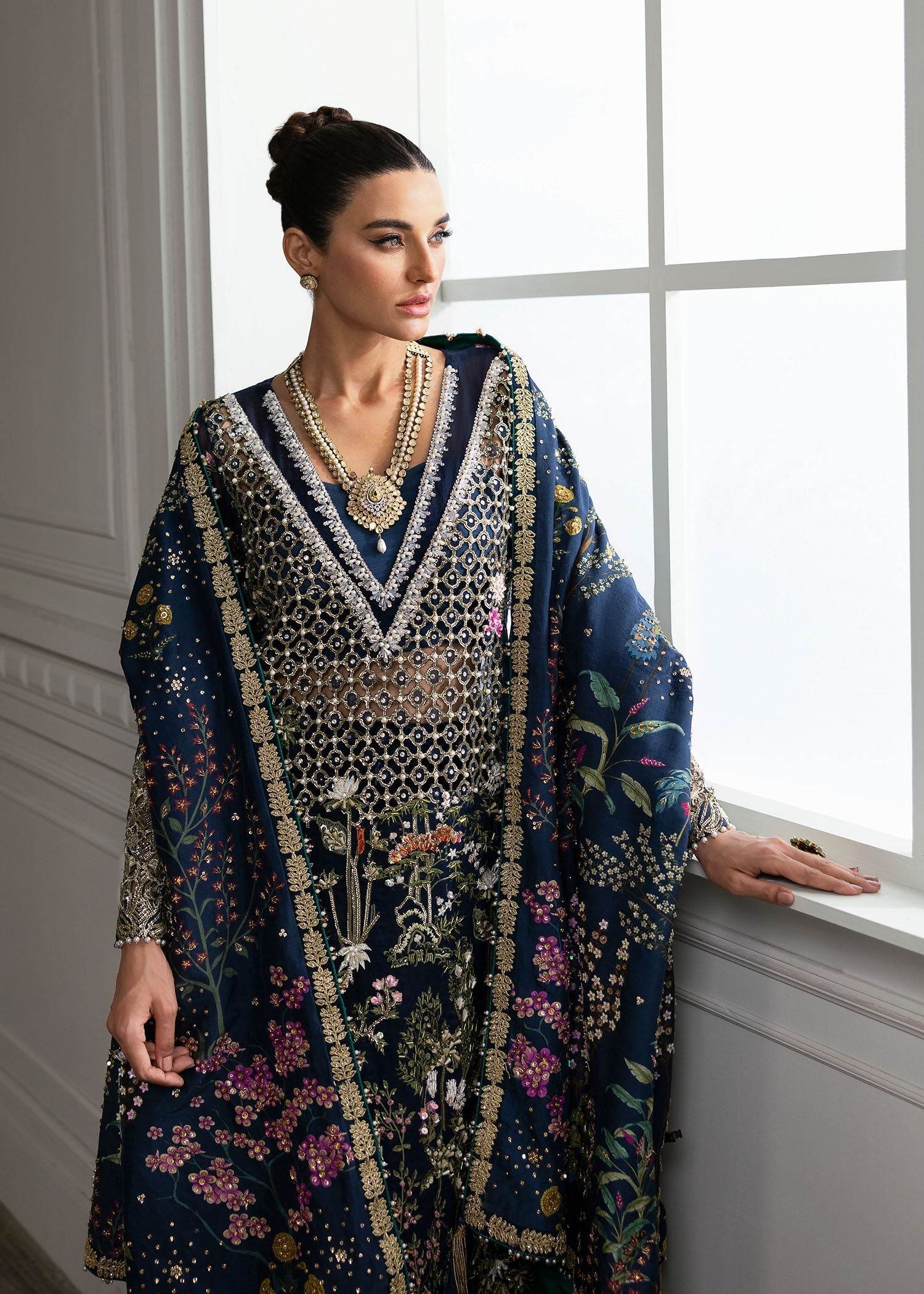 CRIMSON ORGANZA UNSTITCHED EMB SUIT - City Cloth House
