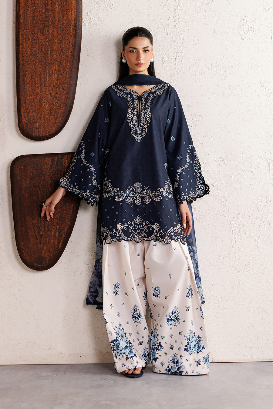 Indigo | Emb Unstitched Silk 3pc