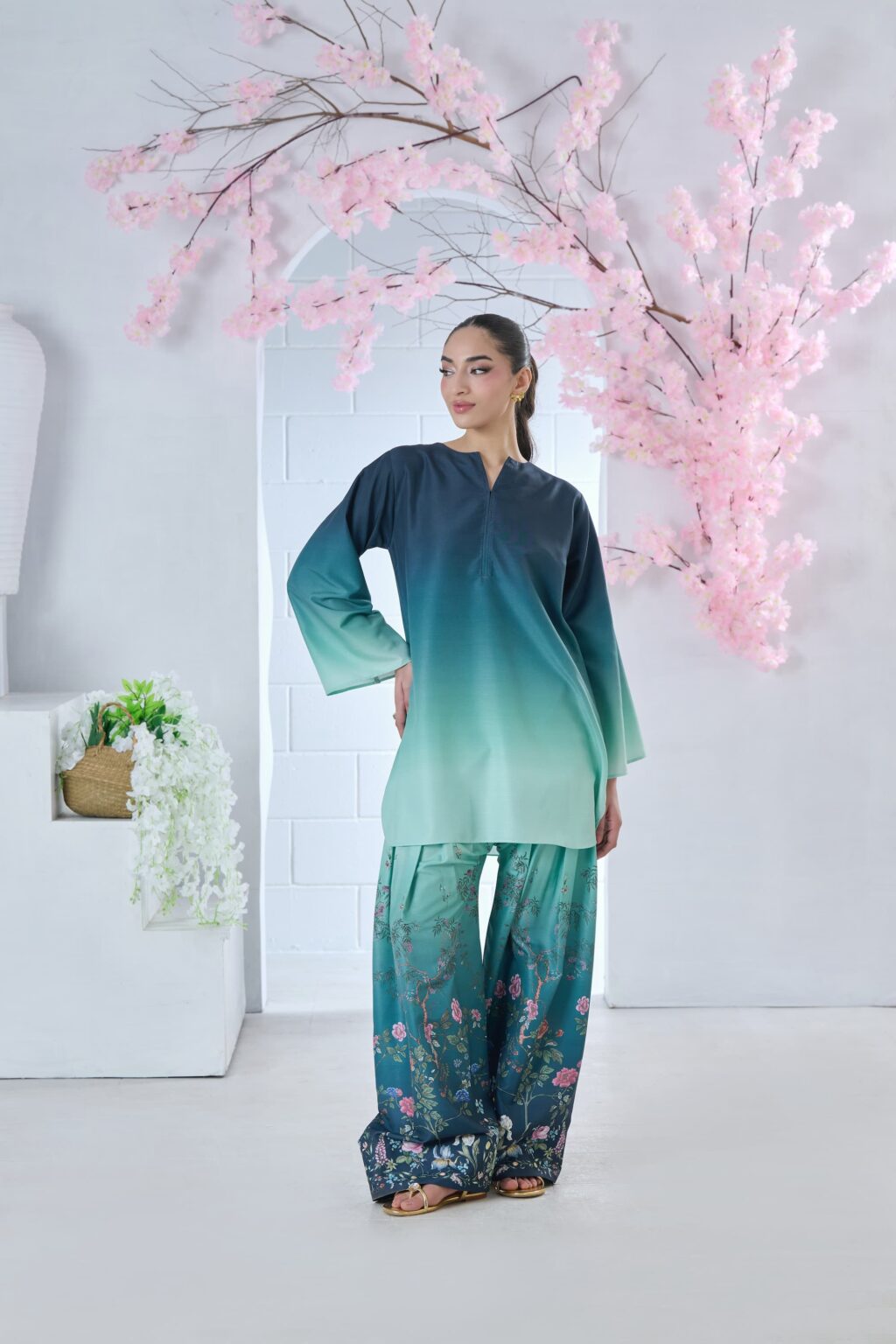 Cyanic | Printed Unstitched Shamoz silk 3pc
