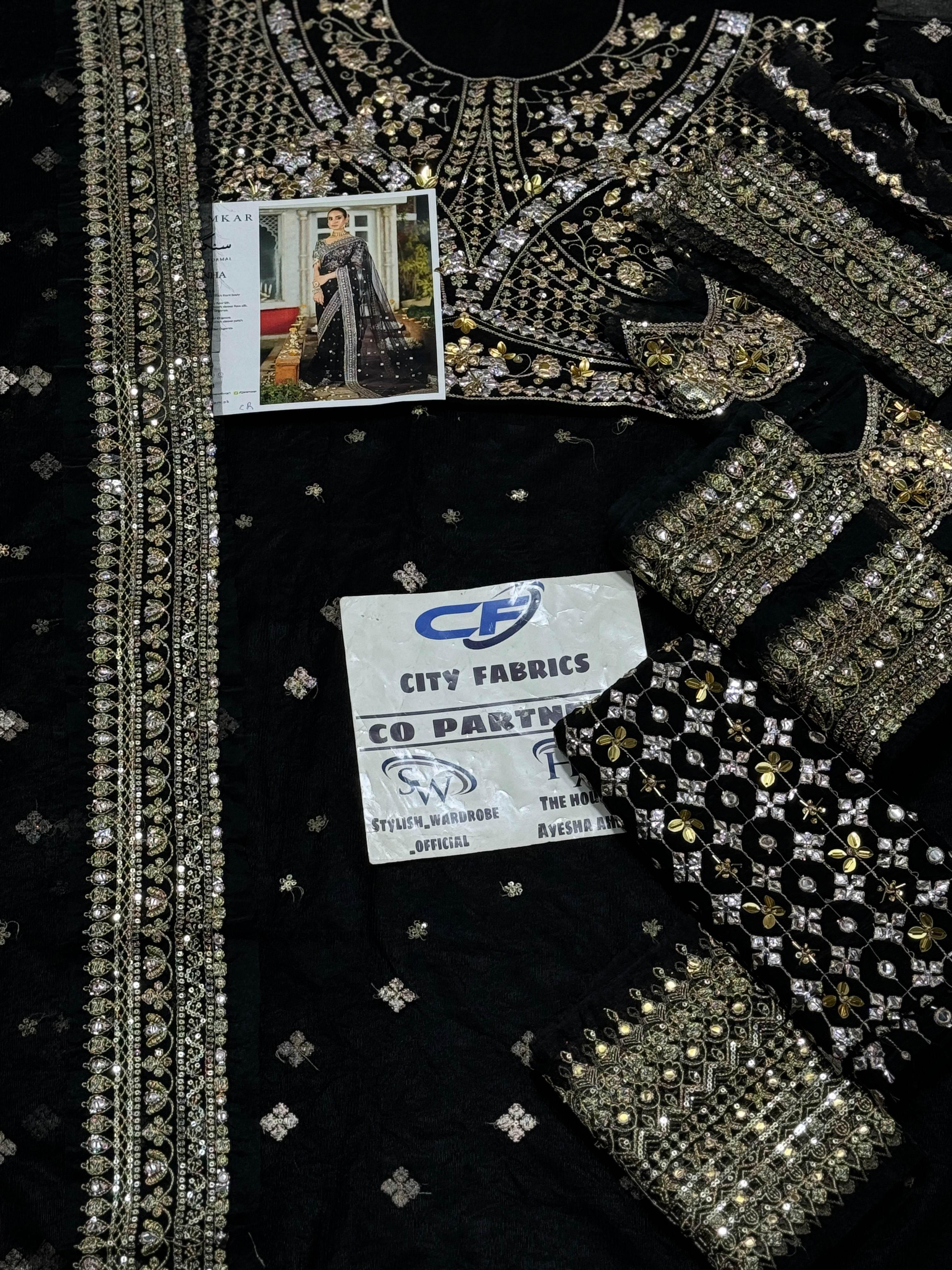 QALAMKAR NET UNSTITCHED EMB SAREE - City Cloth House