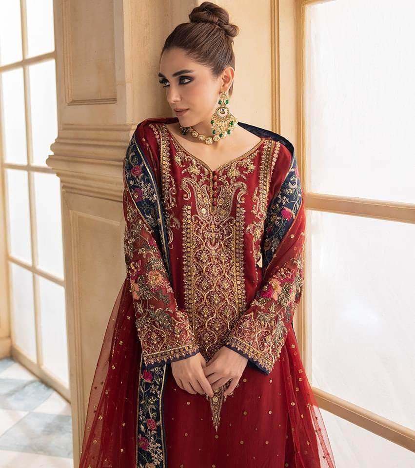 CHARIZMA CHIFFON UNSTITCHED EMB SUIT - City Cloth House