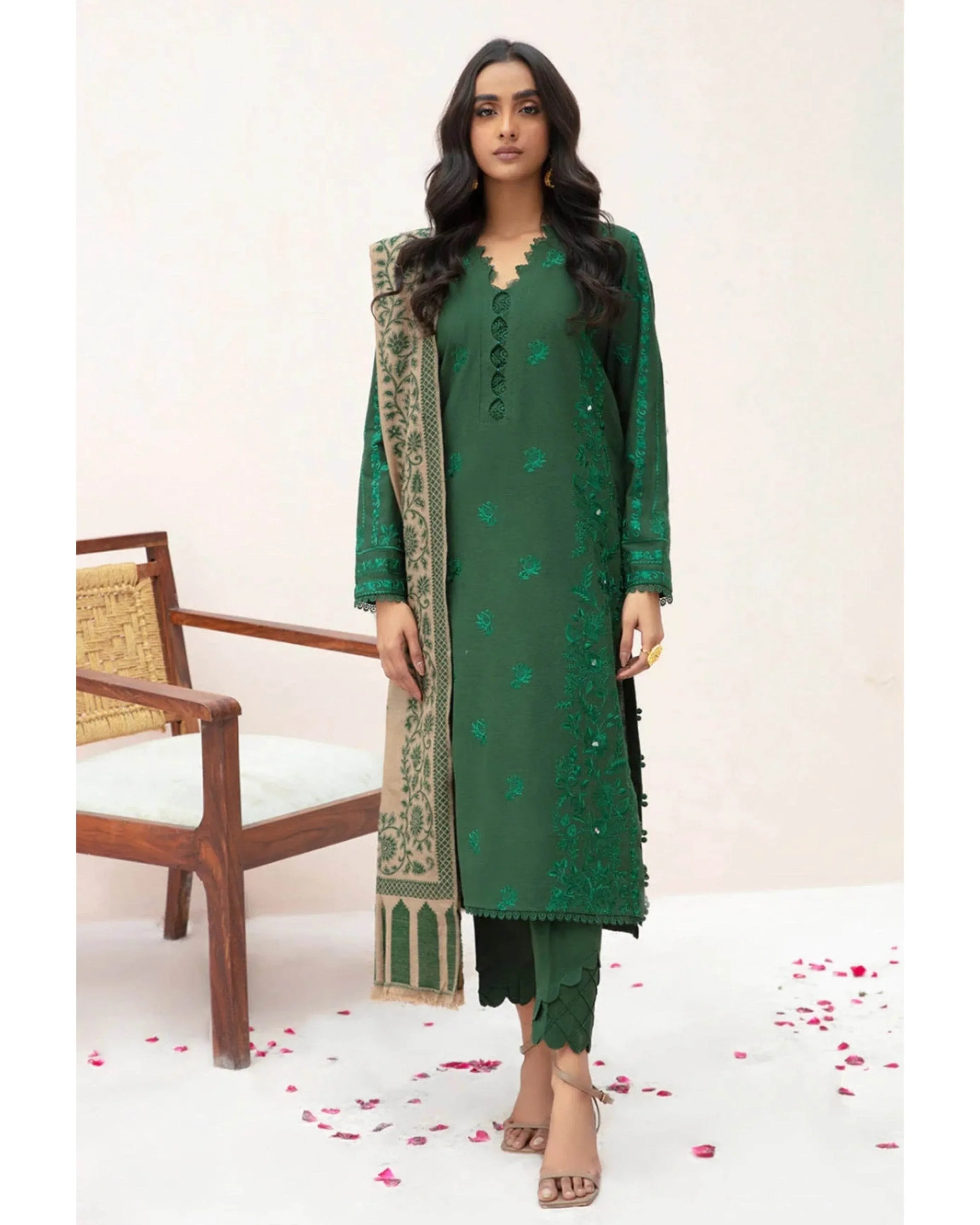 CITY FABRICS DHANAK UNSTITCHED EMB 3PC - City Cloth House