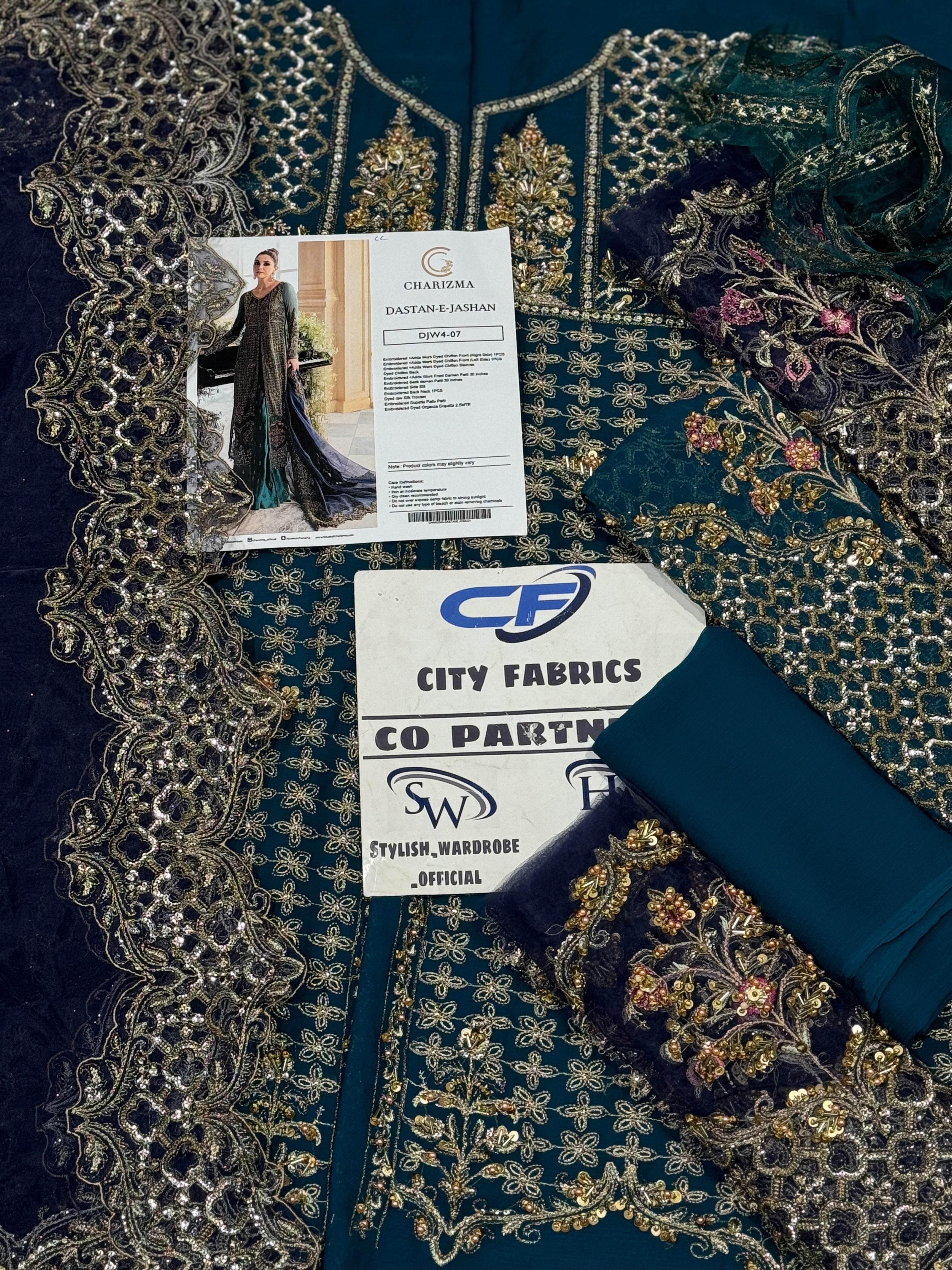 CHARIZMA CHIFFON UNSTITCHED EMB SUIT - City Cloth House