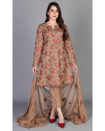 BAREEZE LINEN UNSTICH EMBROIDERED 3-PIC - City Cloth House
