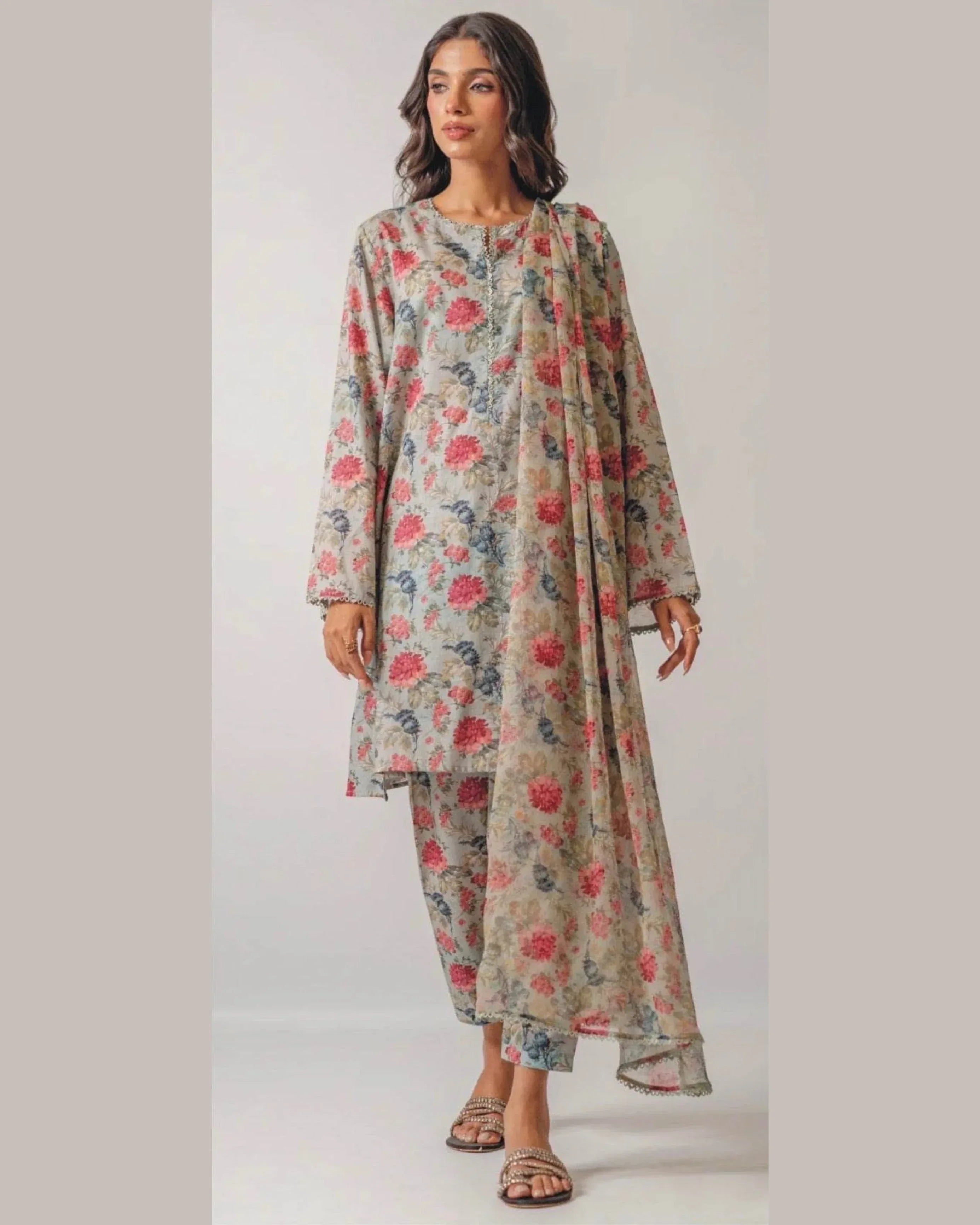 SAPPHIRE KARANDI PRINTED UNSTICHED 3PC - City Cloth House