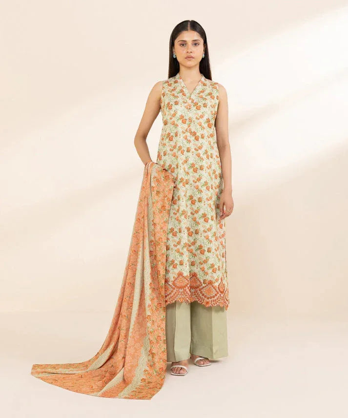 SAPPHIRE DHANAK PRINTED UNSTICHED 3PC - City Cloth House