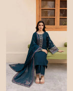 BATIK DHANAK PREMIUM UNSTICHED EMB 3PC - City Cloth House