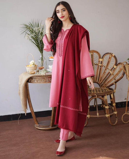 ASLING DHANAK UNSTITCHED EMB 3PC - City Cloth House