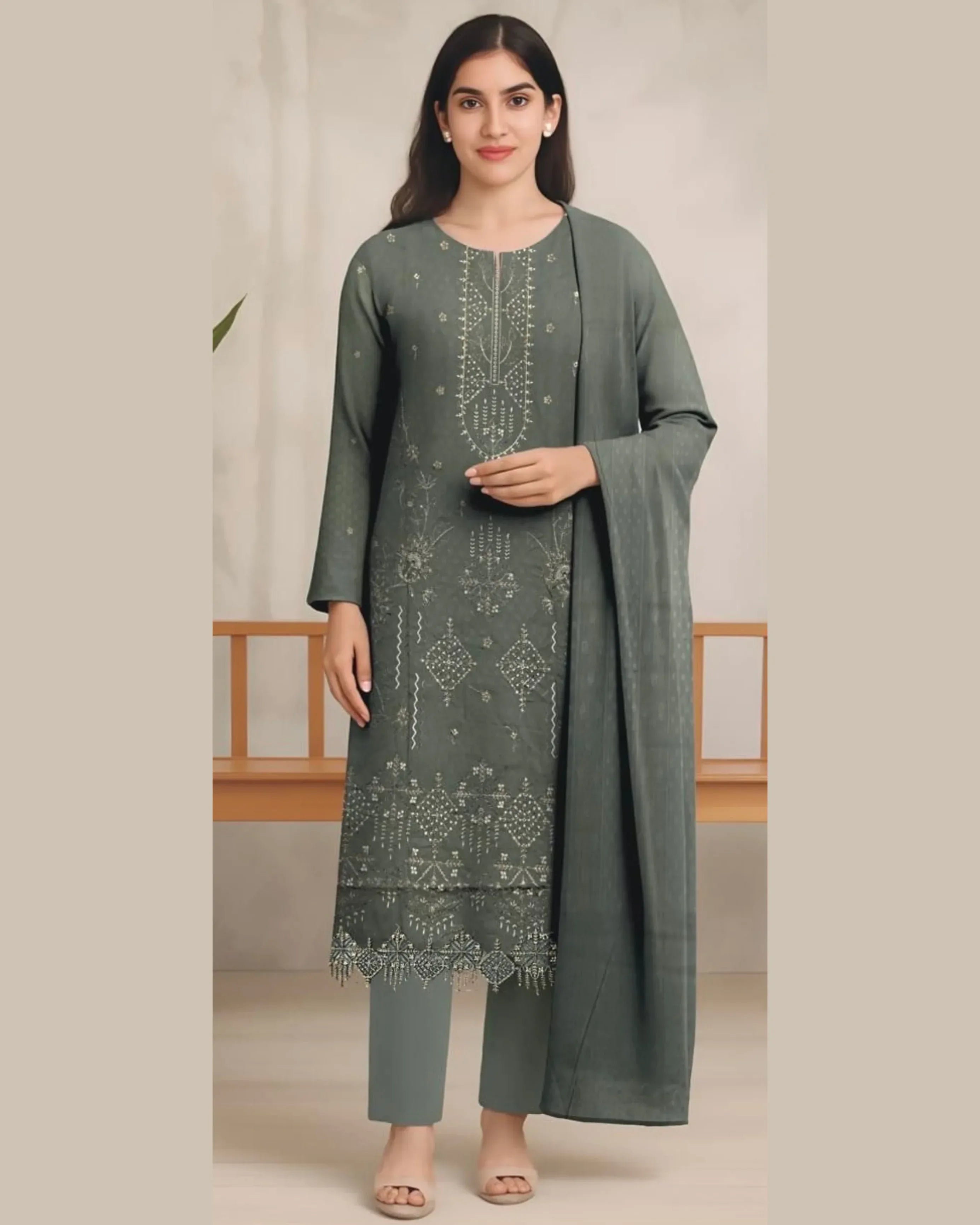 MIRAAL VOL#1 DHANAK UNSTITCHED EMB 3PC - City Cloth House