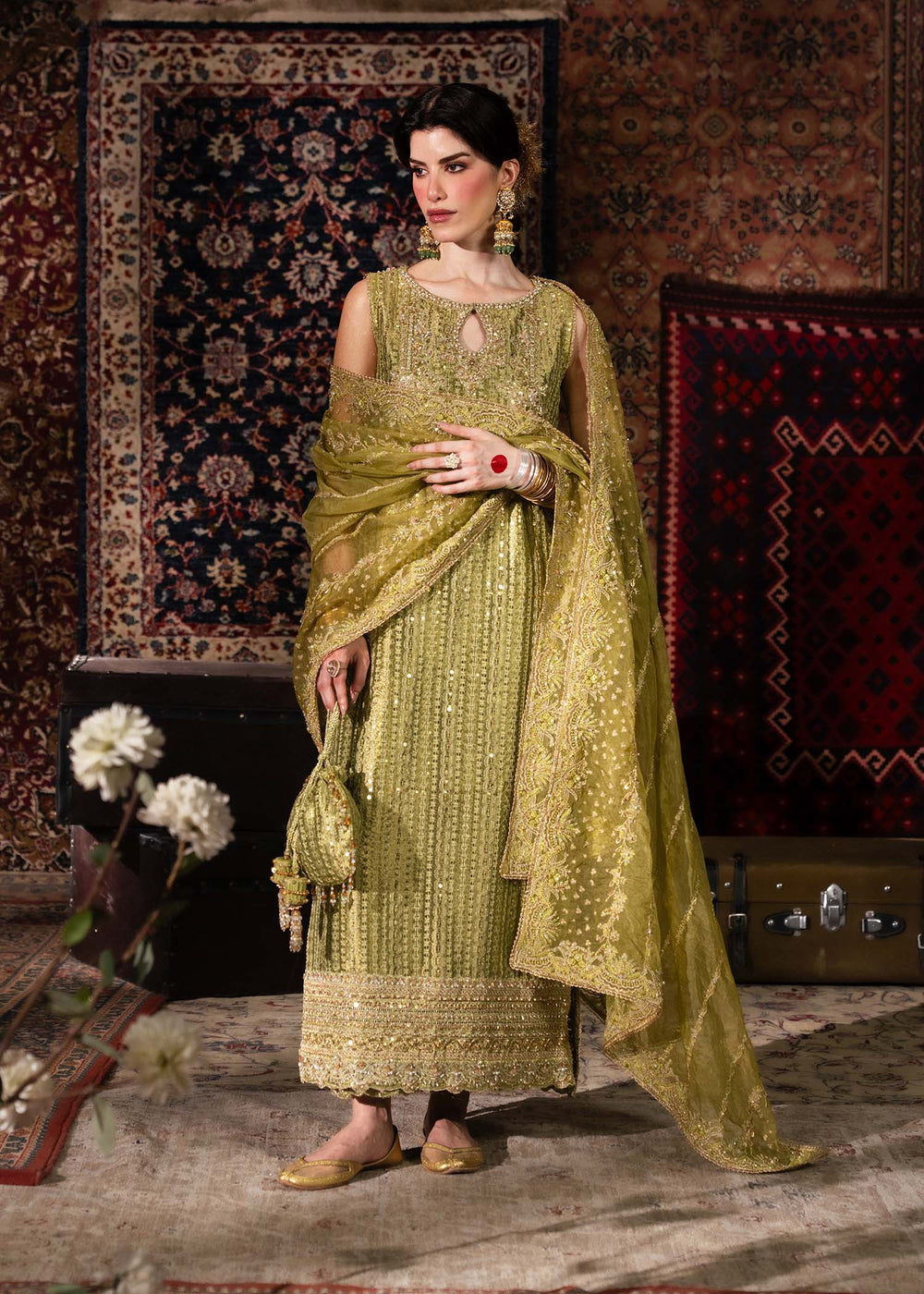 KANWAL MALIK TISSUE SILK UNSTITCHED EMB SUIT