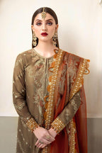 MARIA.B LAWN UNSTICH EMB 3PC RUST COFFEE (CST-603) - City Cloth House