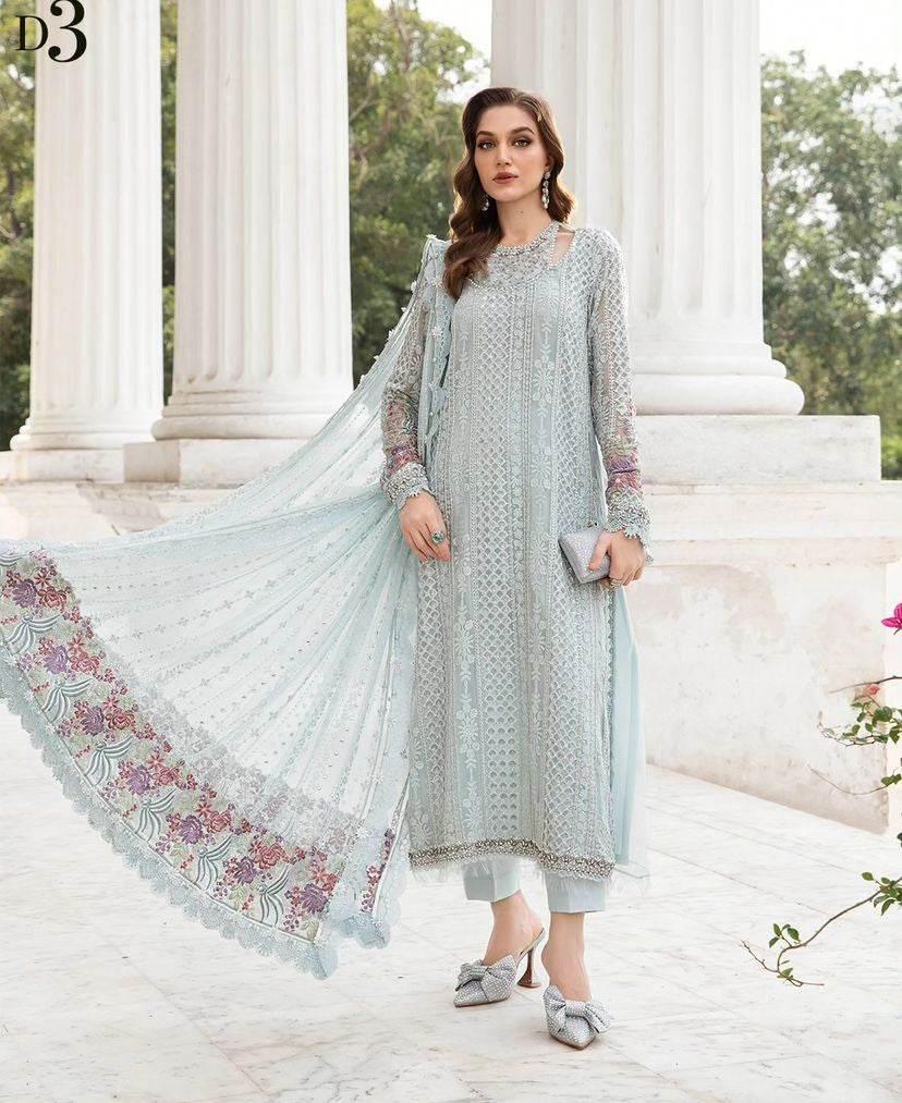MARIA.B CHIFFON UNSTITCHED EMB SUIT - City Cloth House