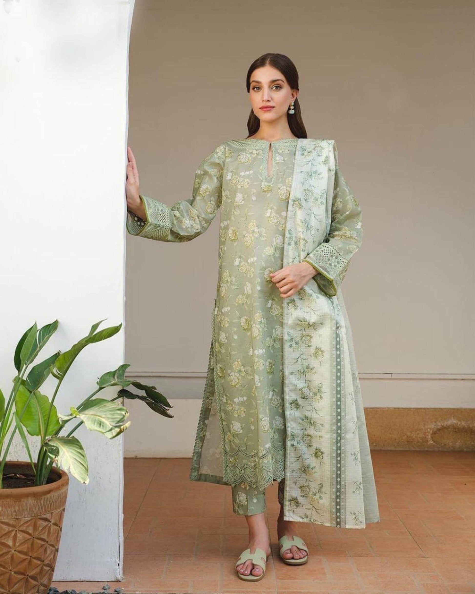 BAROQUE KARANDI PRINTED UNSTICHED 3PC - City Cloth House