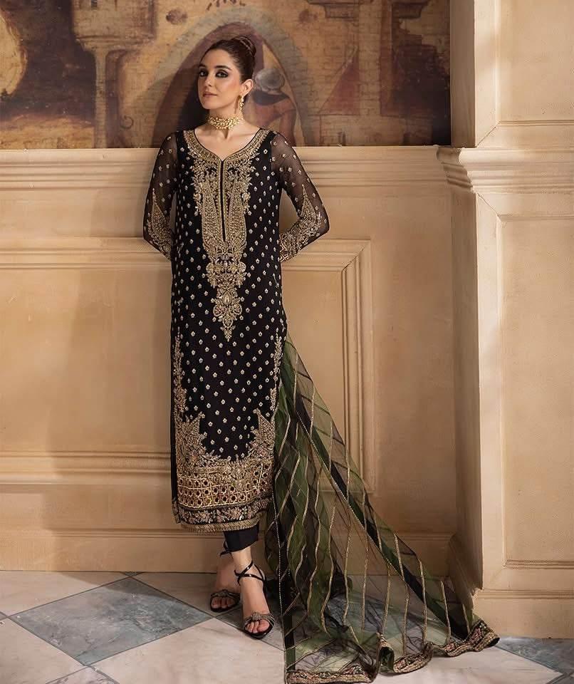 CHARIZMA CHIFFON UNSTITCHED EMB SUIT - City Cloth House