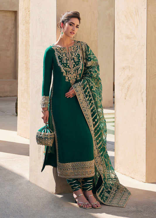 KANWAL MALIK KOREAN SILK UNSTITCHED EMB SUIT LAIRA
