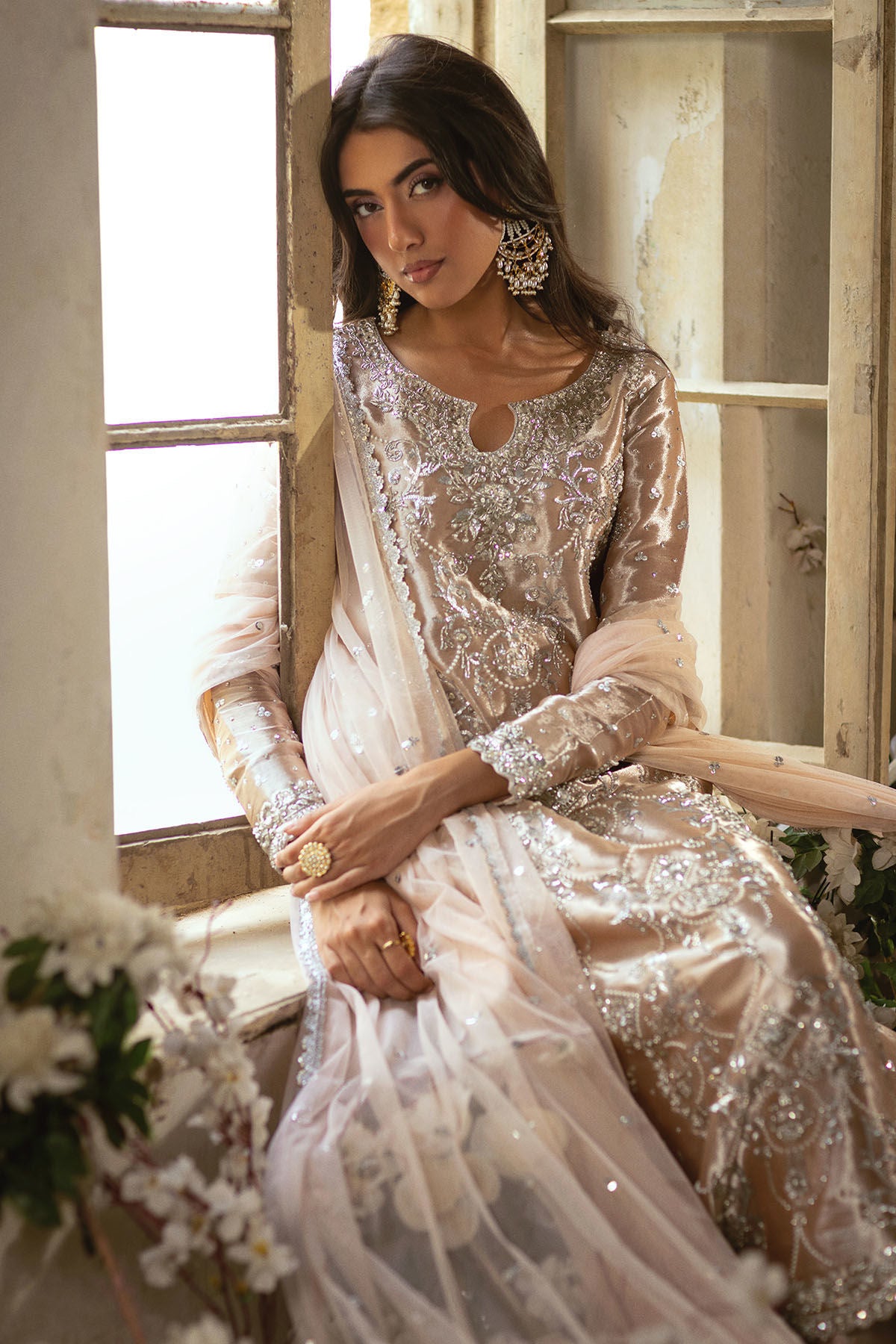 ANNUS ABRAR SILK UNSTITCHED EMB ANIAAZ SUIT