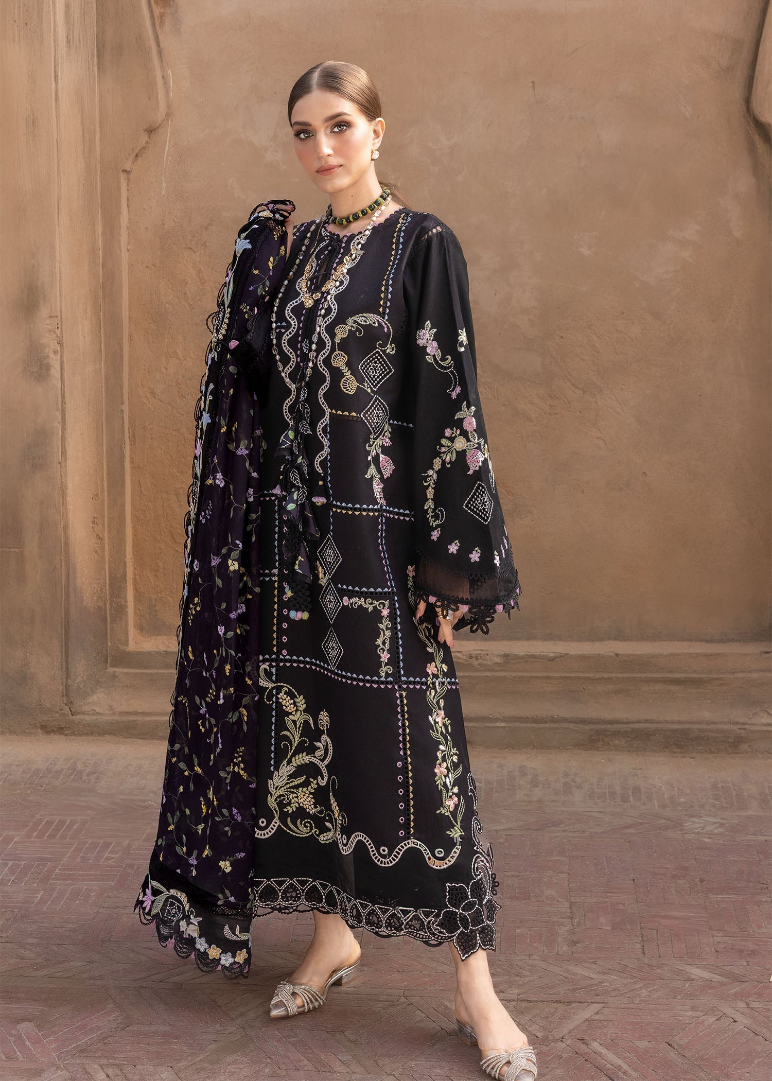 Siah | Emb Unstitched Dhanak 3pc