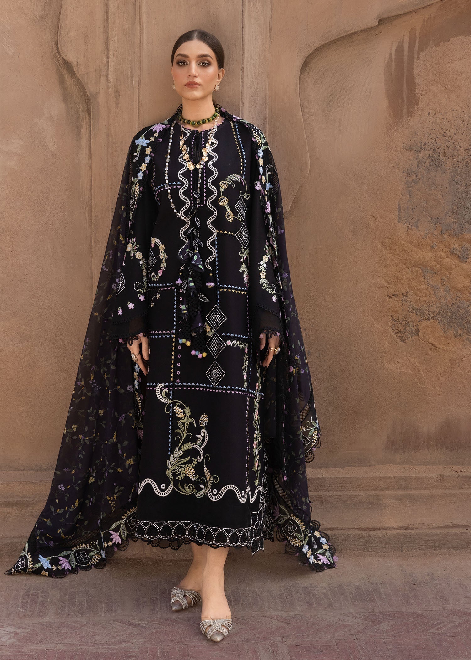 Siah | Emb Unstitched Dhanak 3pc