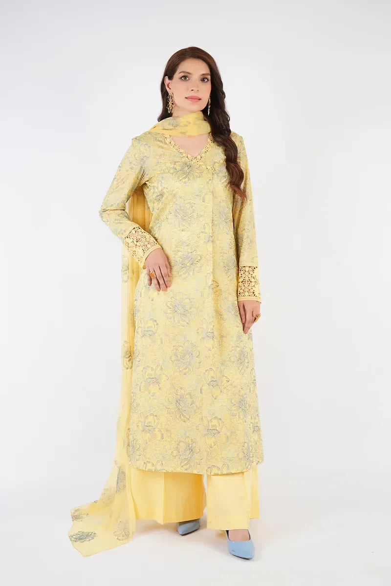 BAREEZE LINEN UNSTITCHED EMB 3PC - City Cloth House