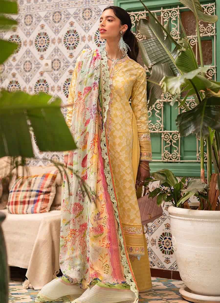 FARAH TALIB AZIZ LAWN UNSTITCH EMB 3PC BAHIA SUN (FTA-12) - City Cloth House