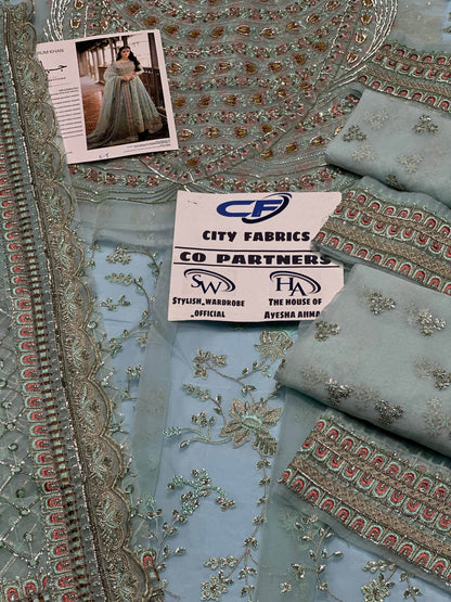 ERUM KHAN ORGANZA UNSTITCHED EMB MAXI - City Cloth House