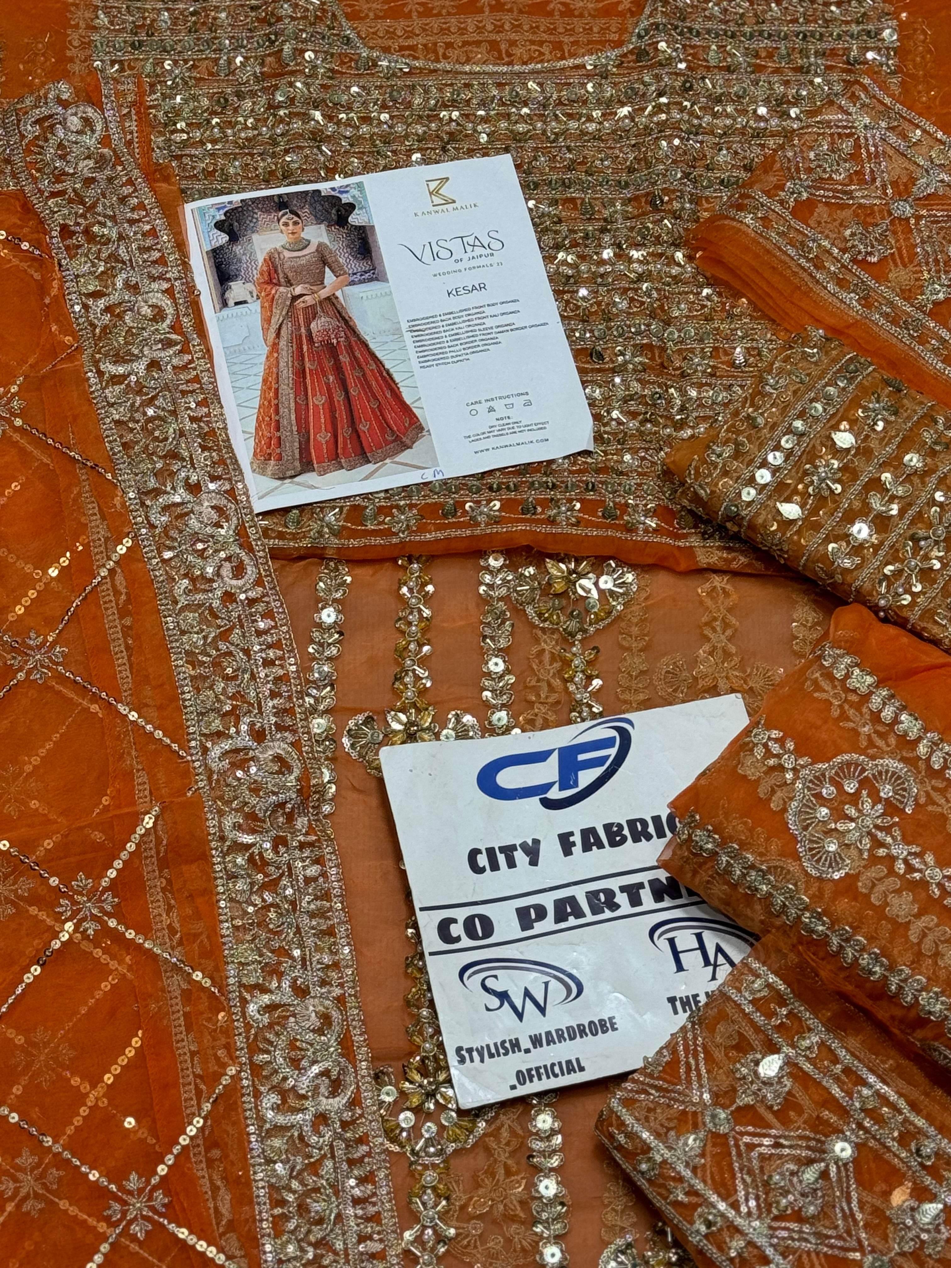 KANWAL MALIK ORGANZA UNSTITCHED EMB MAXI - City Cloth House