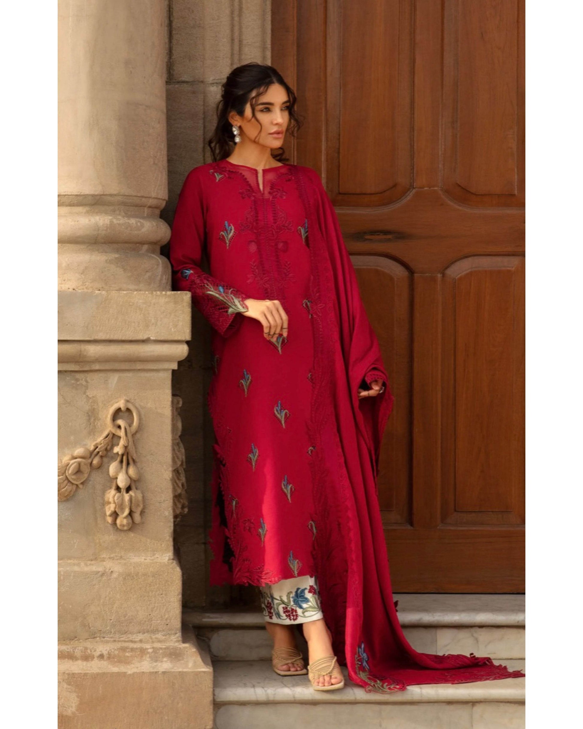 CRIMSON LAWN UNSTITCHED EMB 3PC - City Cloth House