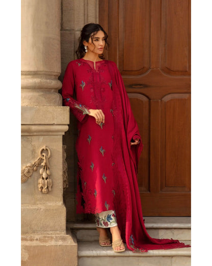 CRIMSON LAWN UNSTITCHED EMB 3PC - City Cloth House