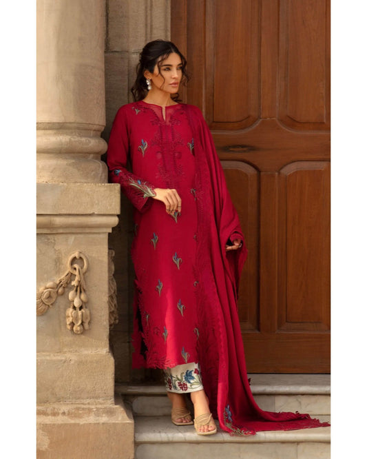 CRIMSON LAWN UNSTITCHED EMB 3PC - City Cloth House
