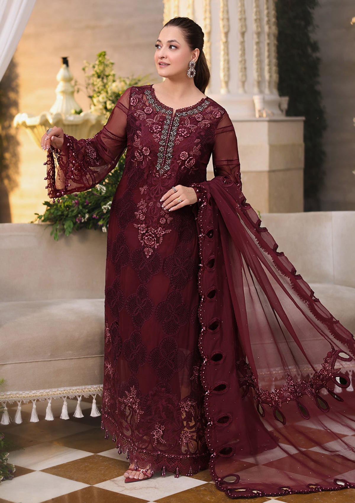 MARIA.B CHIFFON UNSTITCHED EMB D-8 SUIT