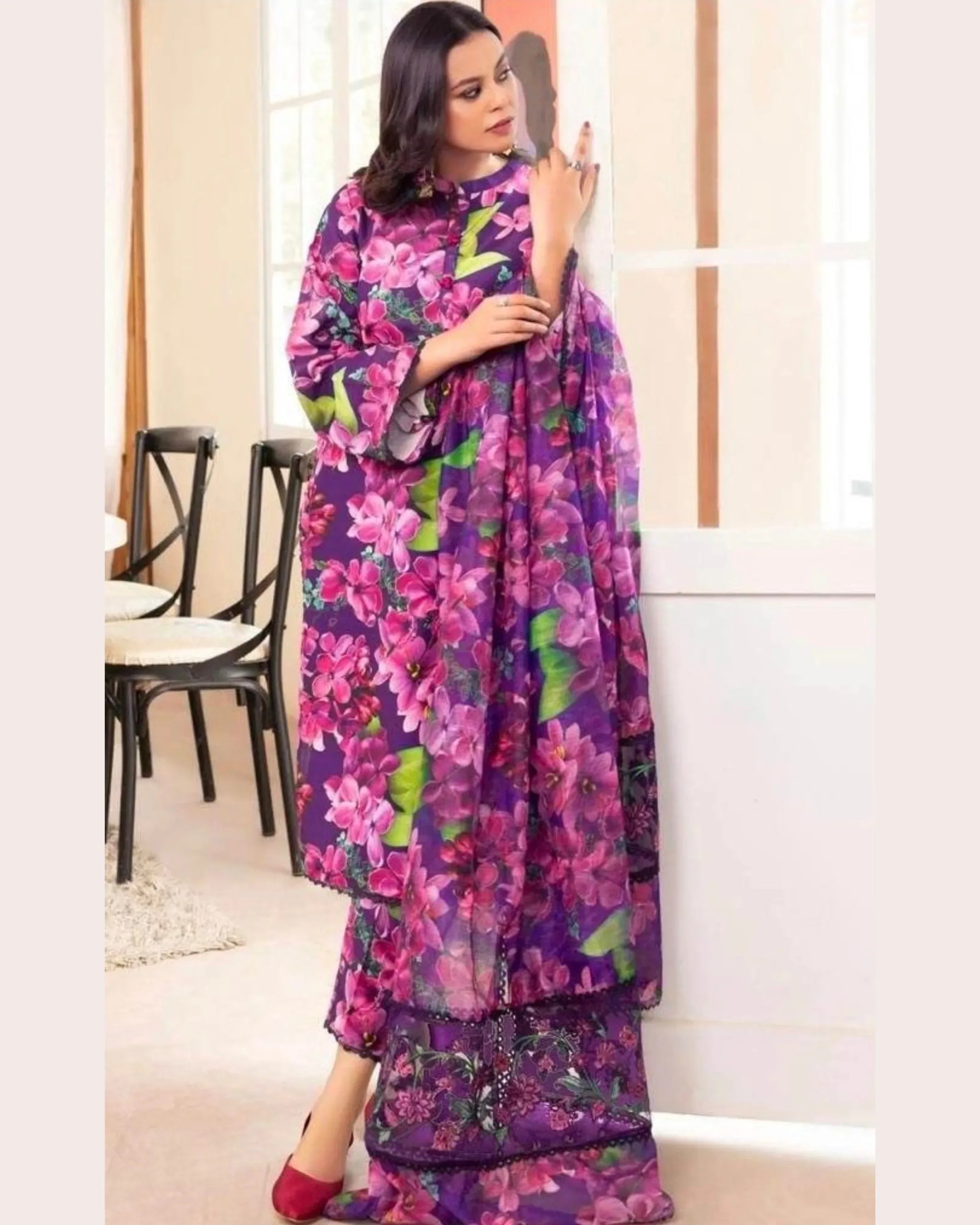 CHARIZMA CHAMBRAY LINEN UNSTICHED PRINTED 3PC - City Cloth House