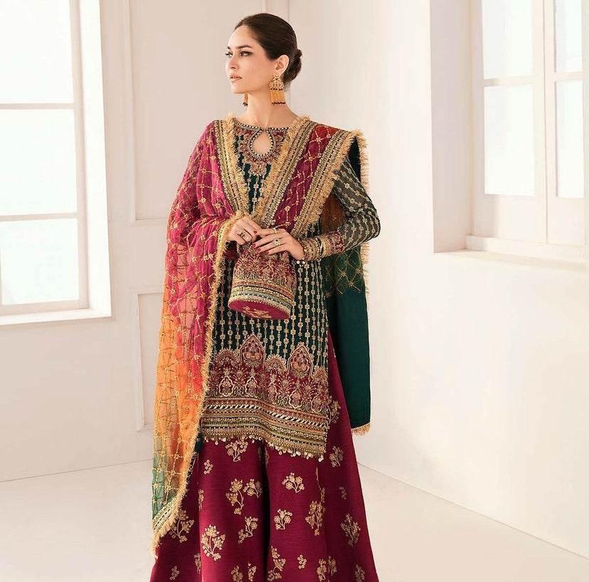 BAROQUE CHIFFON UNSTITCHED EMB SUIT - City Cloth House