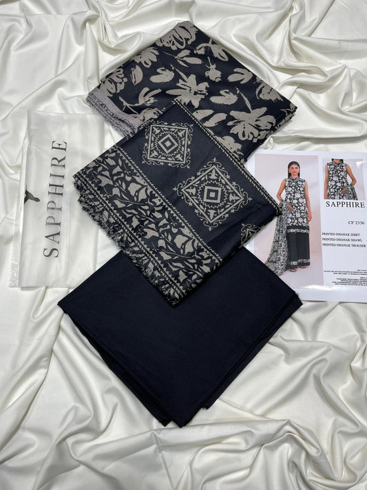 SAPPHIRE DHANAK PRINTED UNSTICHED 3PC