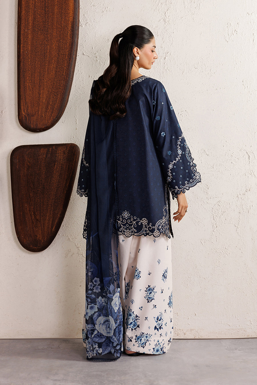 Indigo | Emb Unstitched Silk 3pc