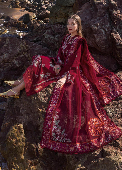 CRIMSON LAWN UNSTITCH EMB 3PC PARSI THREADS (D5-B) - City Cloth House