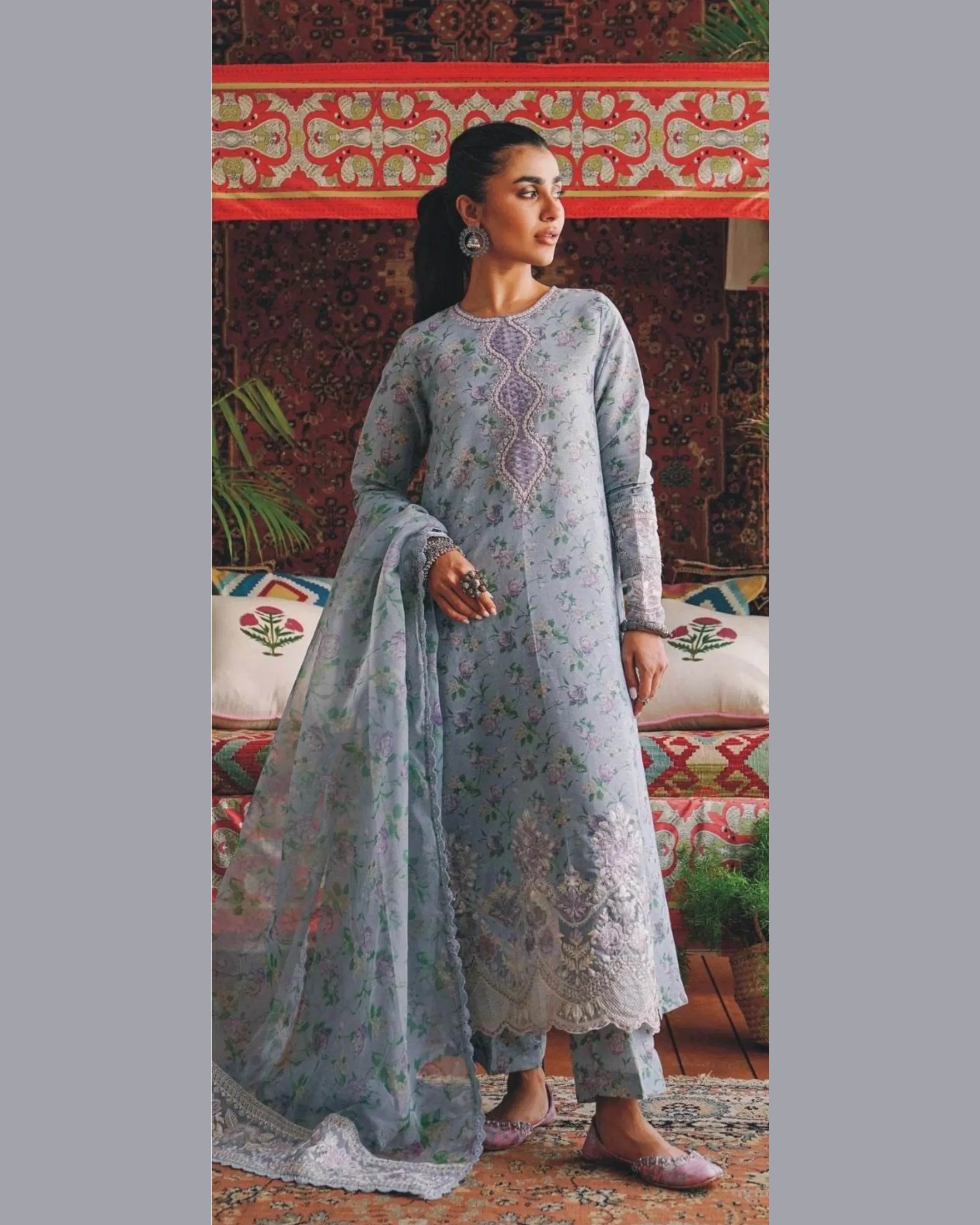 ETHNIC KARANDI UNSTITCHED PRINTED 3PC - City Cloth House