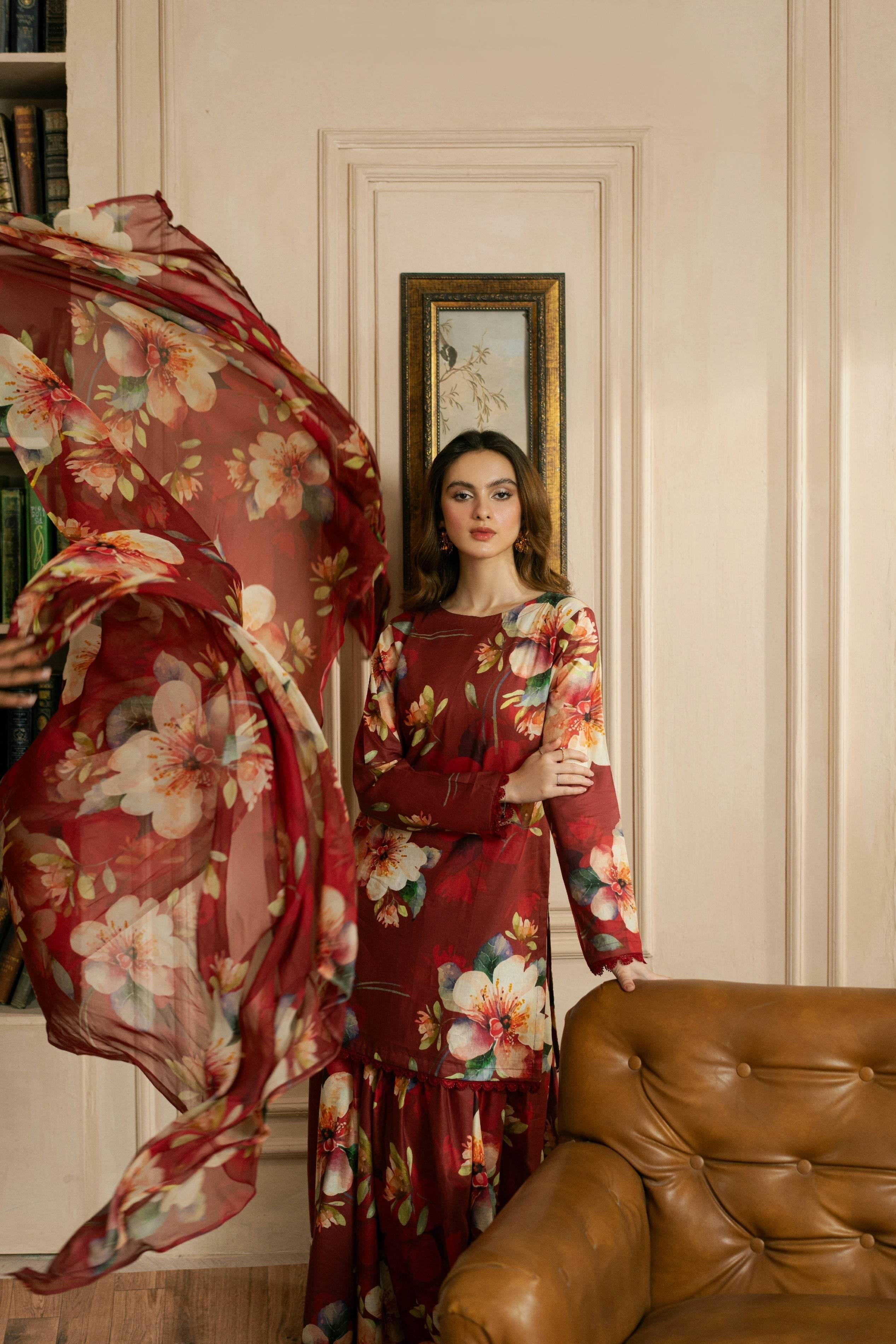 BAROQUE LAWN PRINTED UNSTICH 3PC - City Cloth House